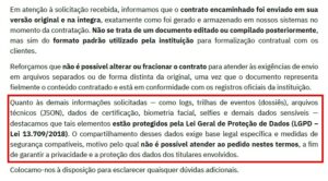 Exemplo de manifestação da parte se recusando a fornecer os dados sob o argumento da Lei Geral de Proteção de Dados (LGPD)